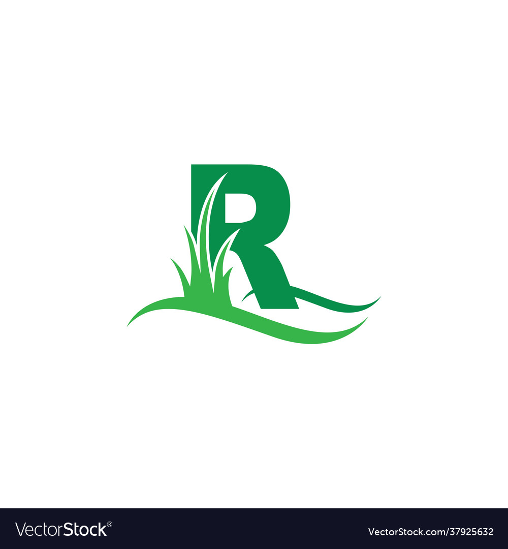 Letter r behind a green grass icon logo design