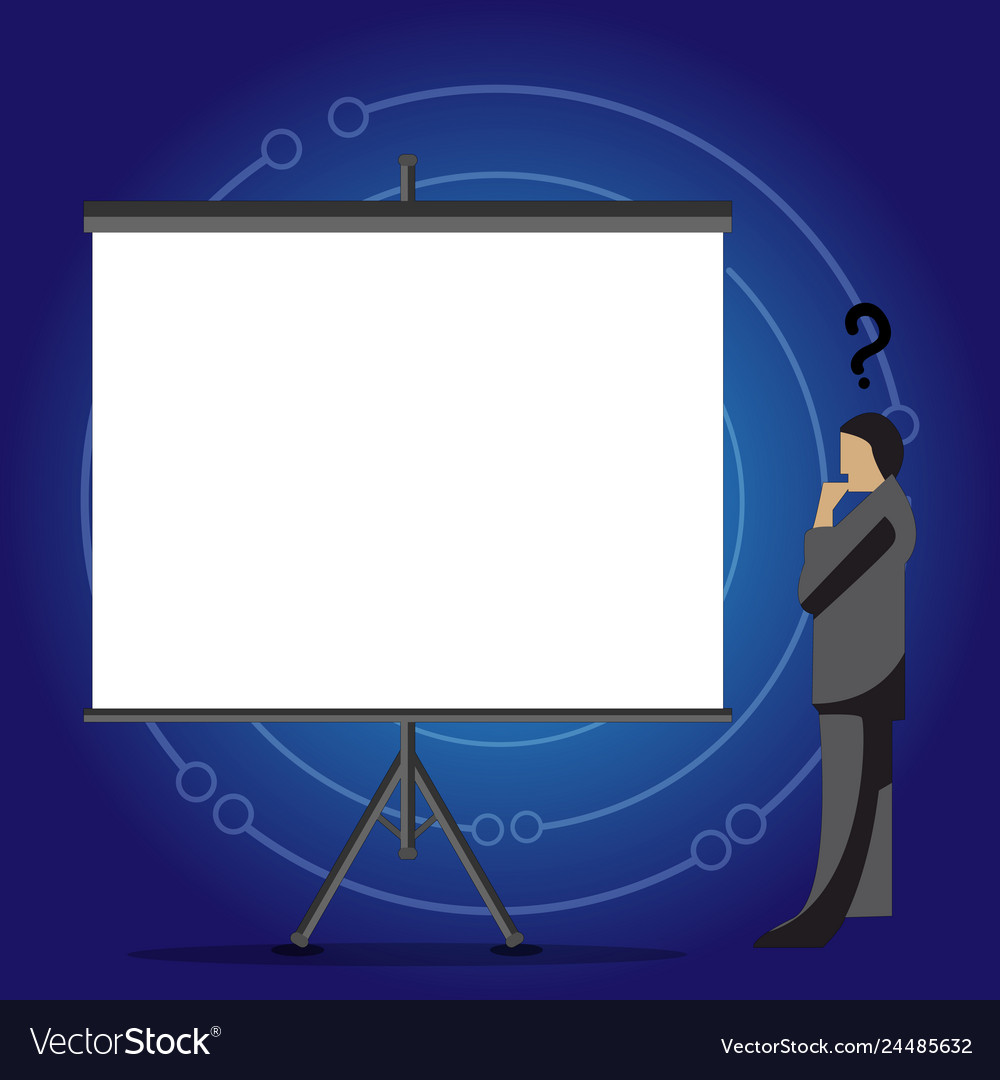 Man in suit standing with question mark above his