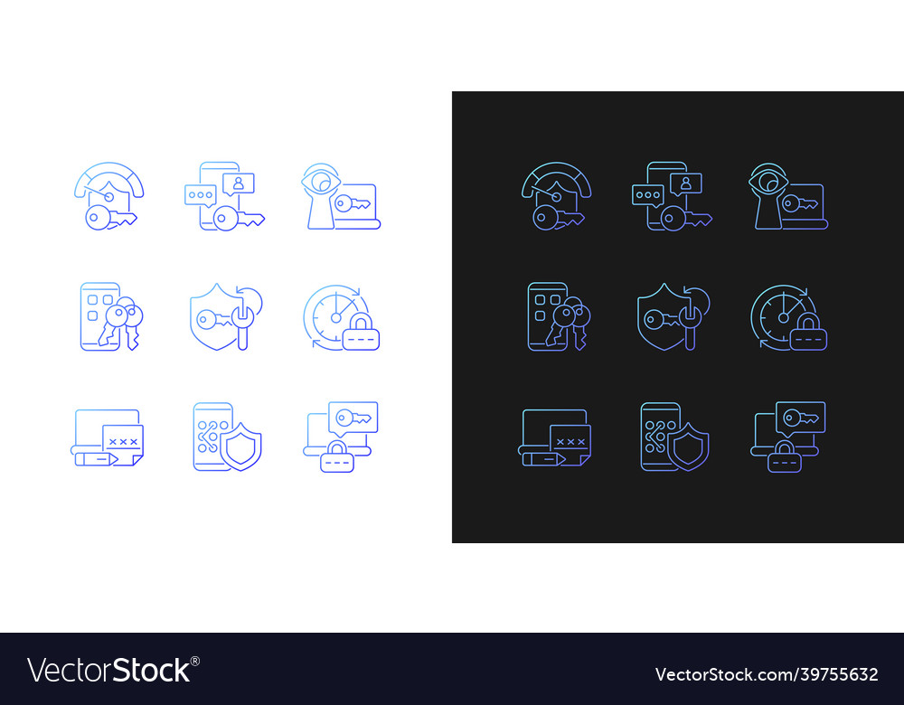 Password requirements gradient icons set for dark vector image Password requirements gradient icons set for dark