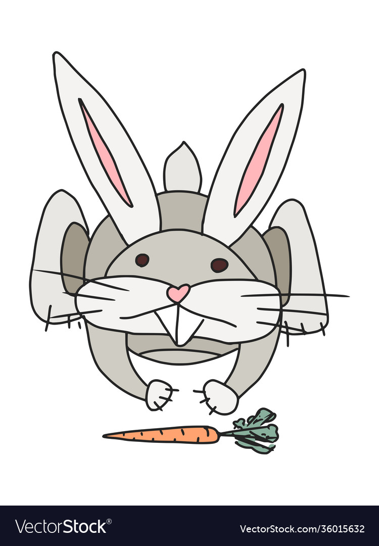 Rabbit climbs for carrots doodle sketch royalty free vector