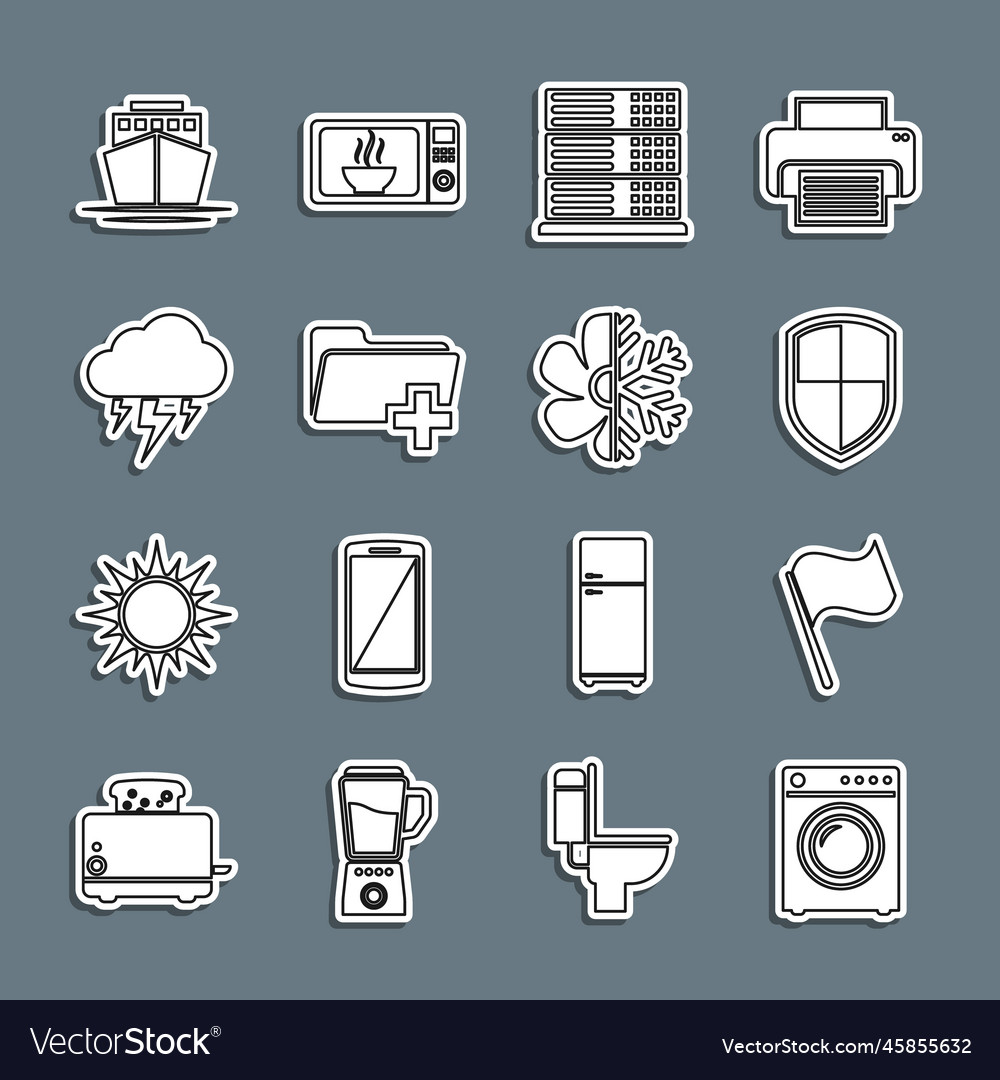 Set line washer flag shield server data web vector image Set line washer flag shield server data web