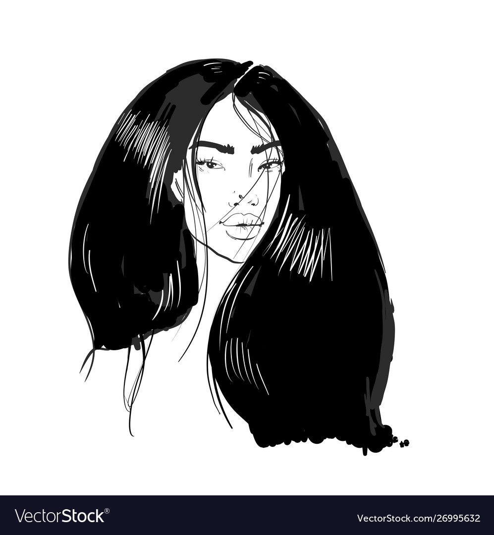 Young Asian Woman With Black Long Hair Fashion Vector Image