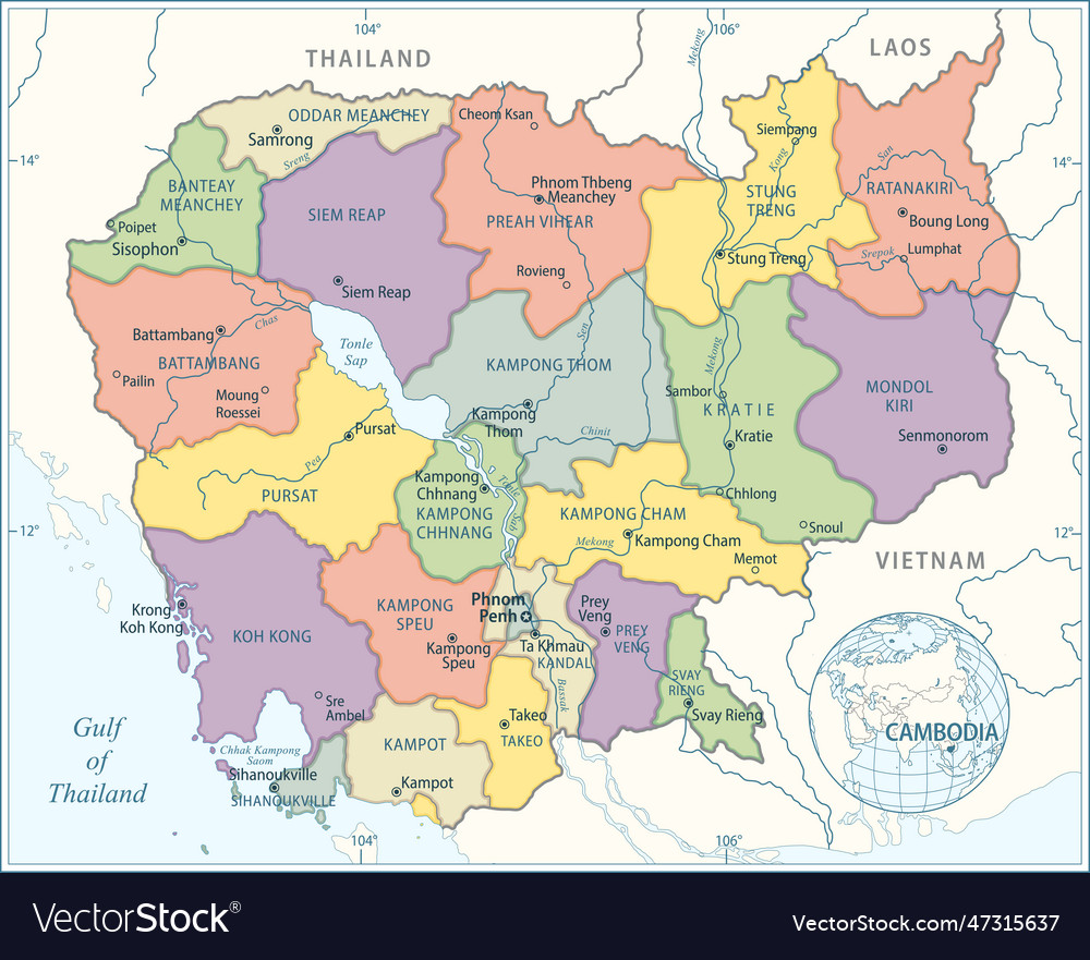 Cambodia map - highly detailed Royalty Free Vector Image