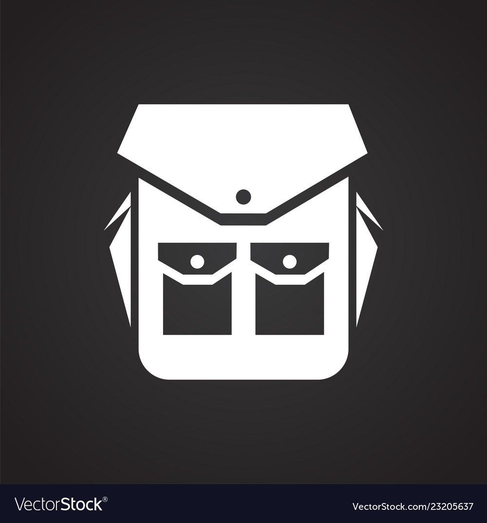 Camping backpack icon on black background