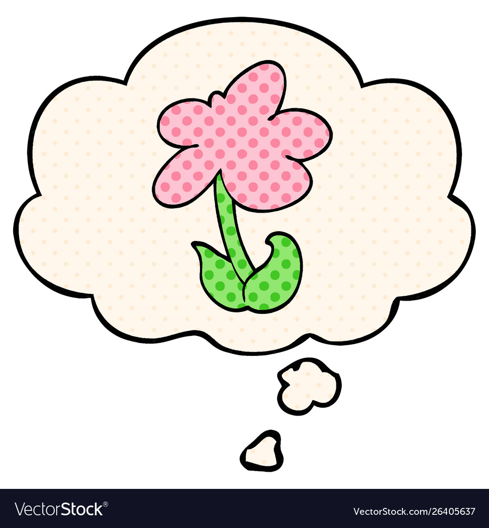 Cute cartoon flower and thought bubble in comic