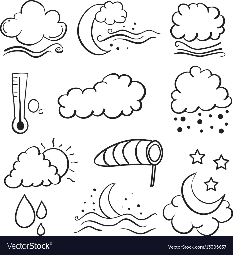 Doodle of Weather set cloud moon star wind