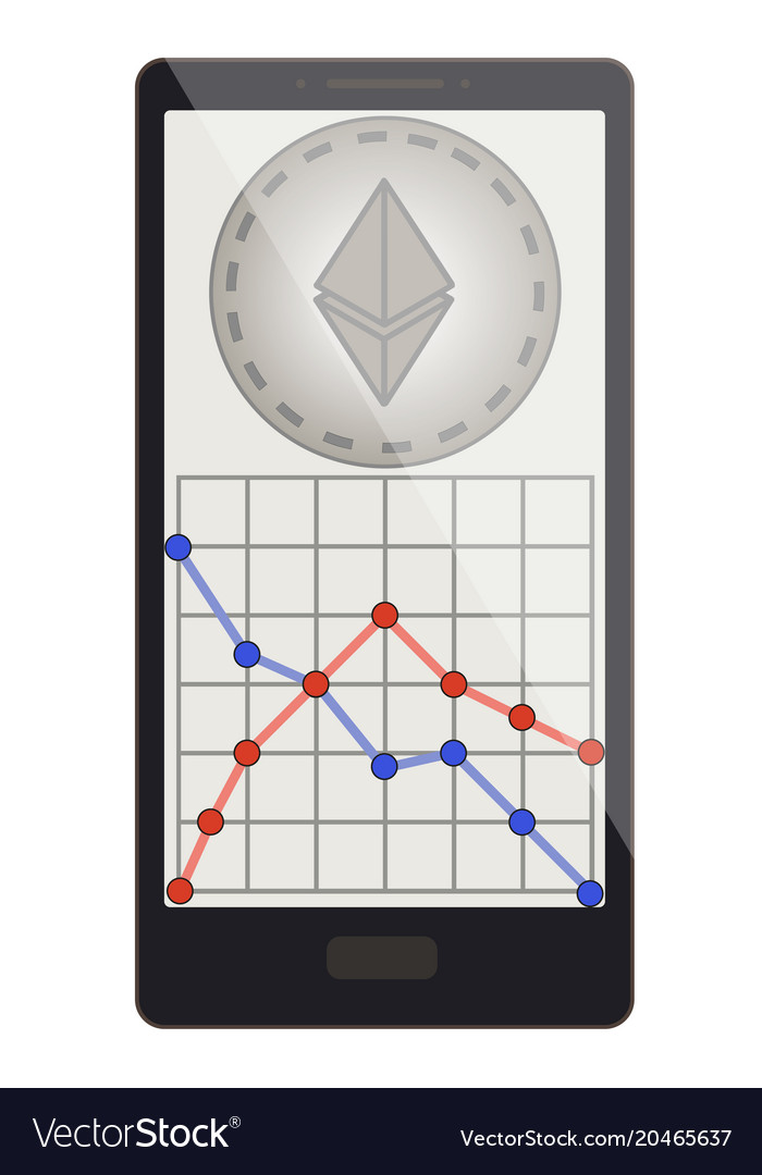 Ethereum coin with growth graph on a phone screen