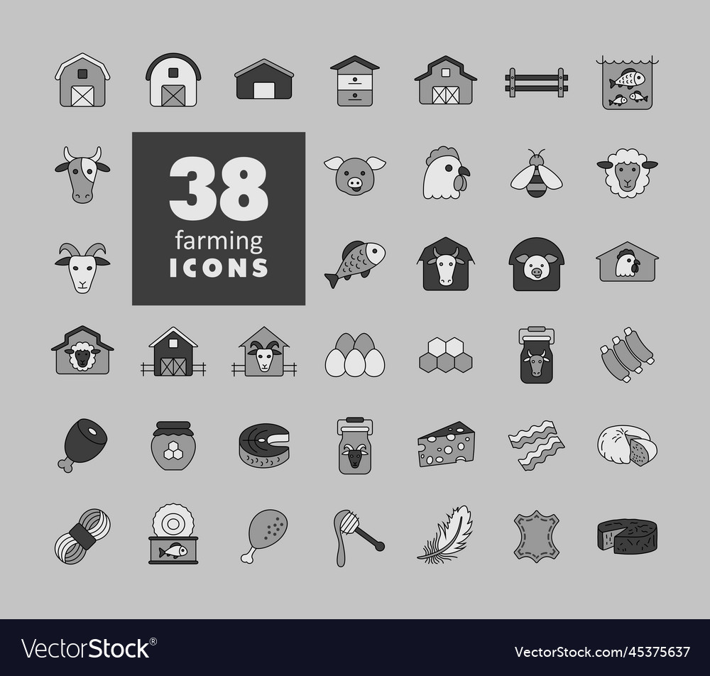 Farm animal icons set food sign