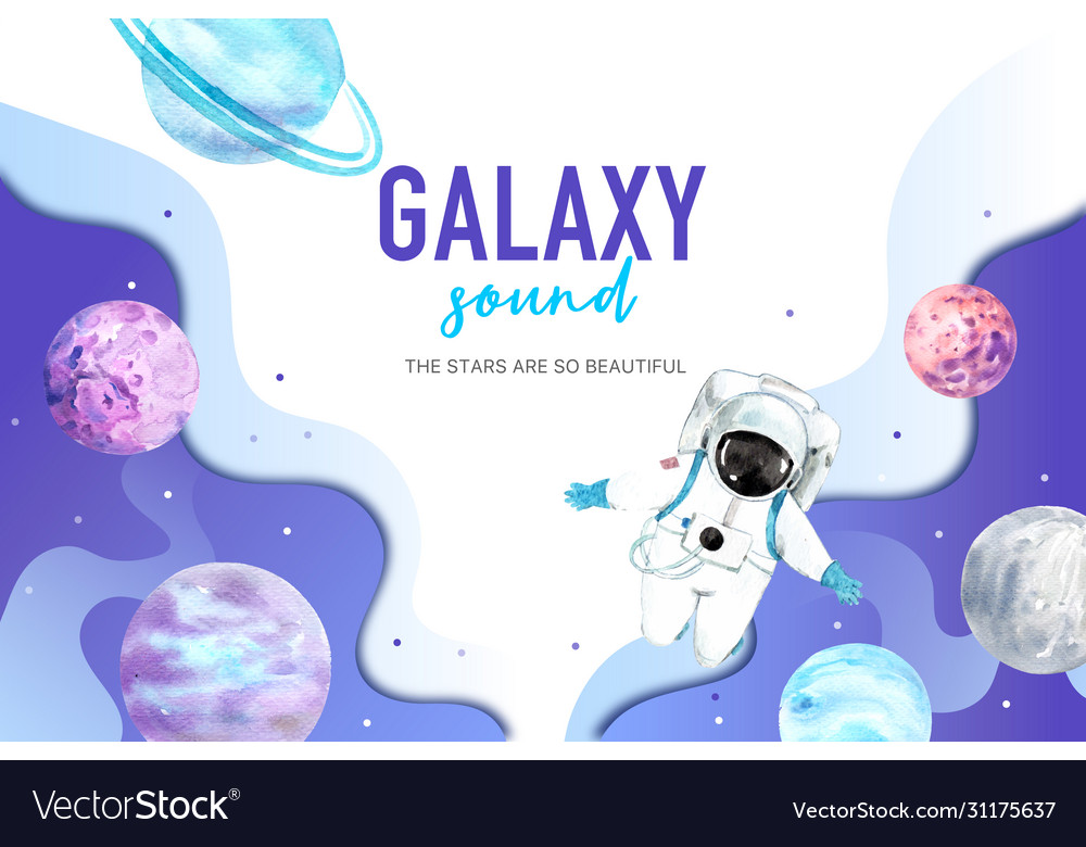 Galaxy frame design with astronaut and planet