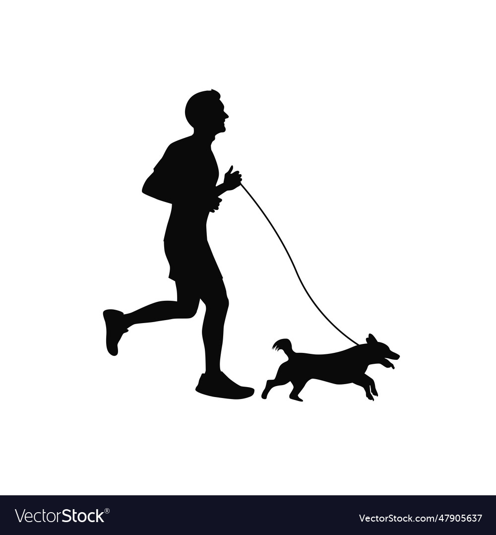 Jogging with pet man runs together with his dog Vector Image