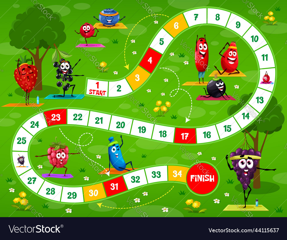 Kids Board Game With Berry Characters On Yoga Vector Image