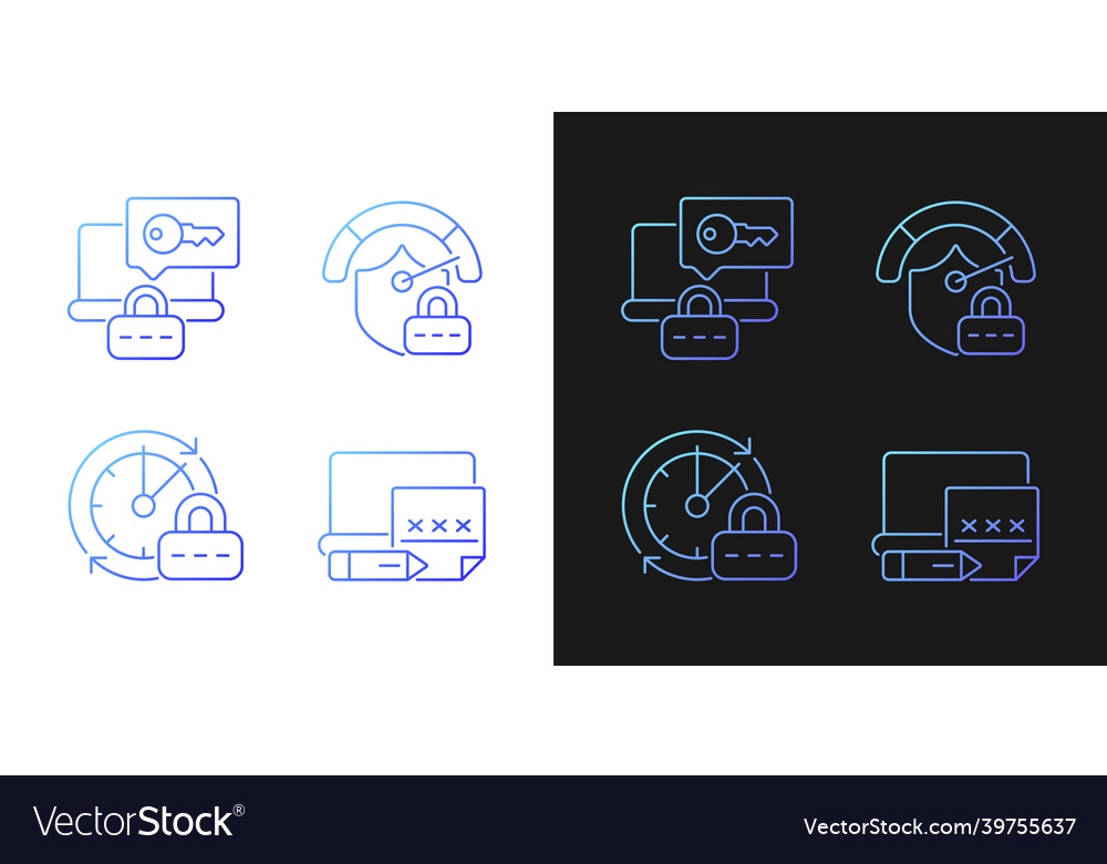 Laptop passwords gradient icons set for dark