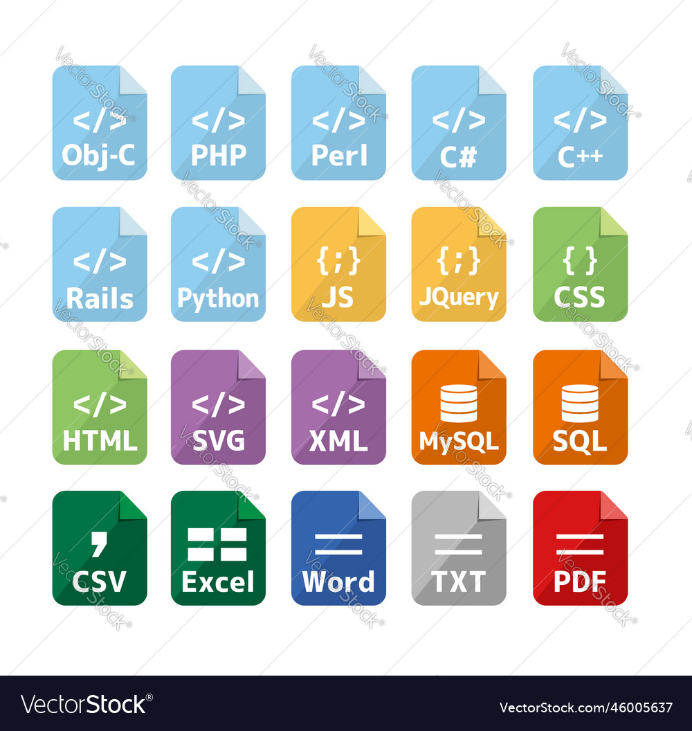 Major programming languages and file formats icon Vector Image
