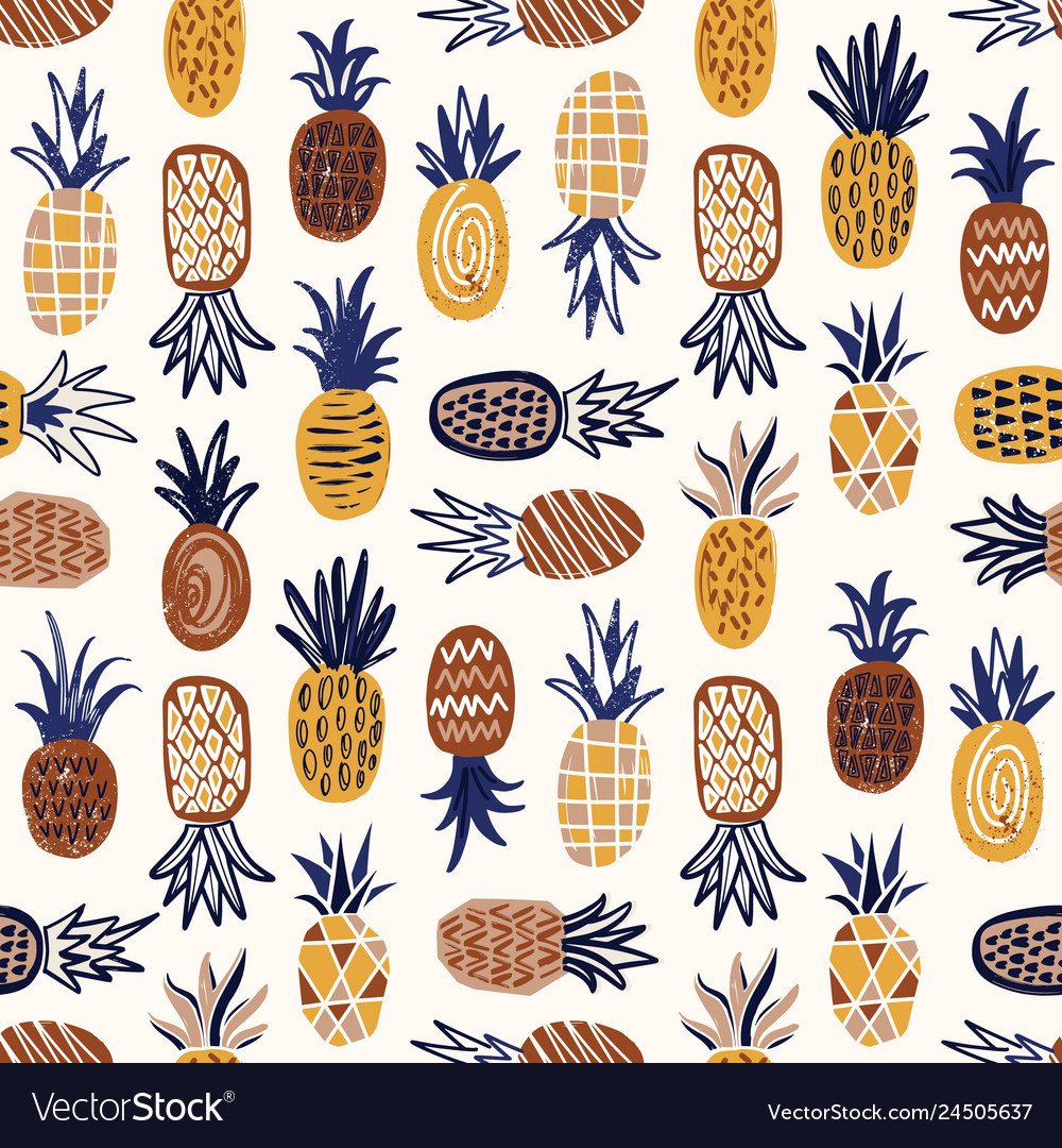 Modern seamless pattern with pineapples of various