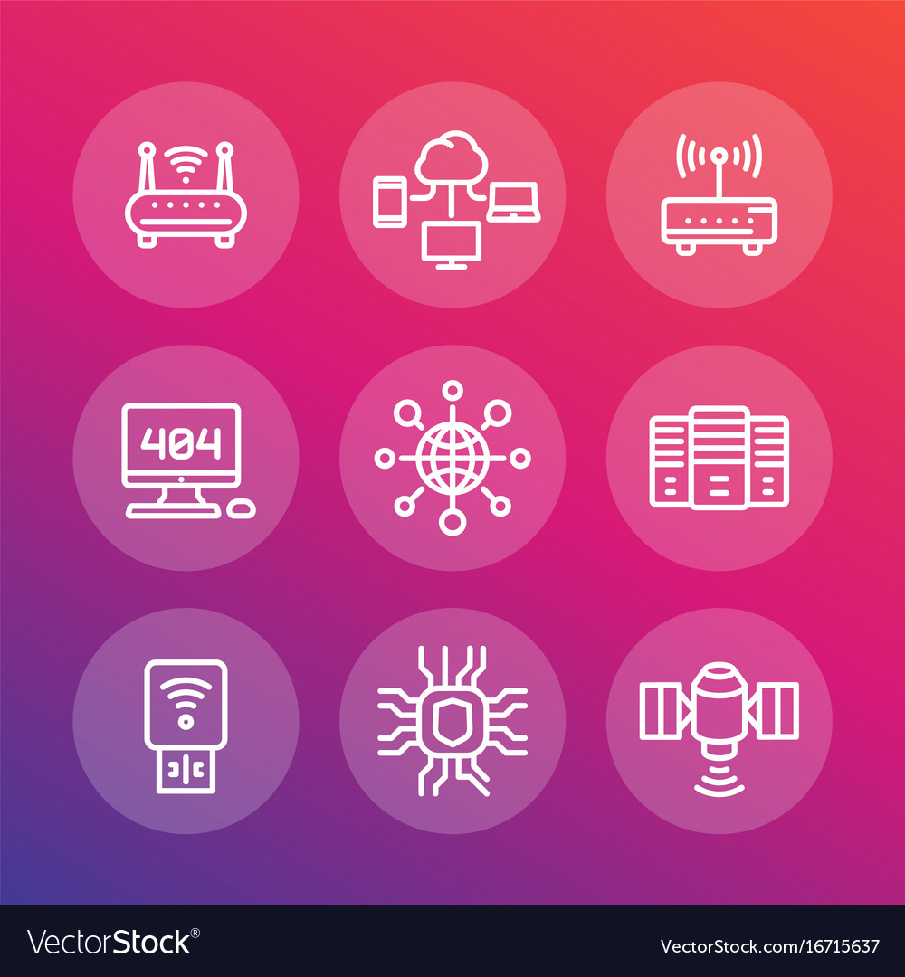Network internet data technology line icons set