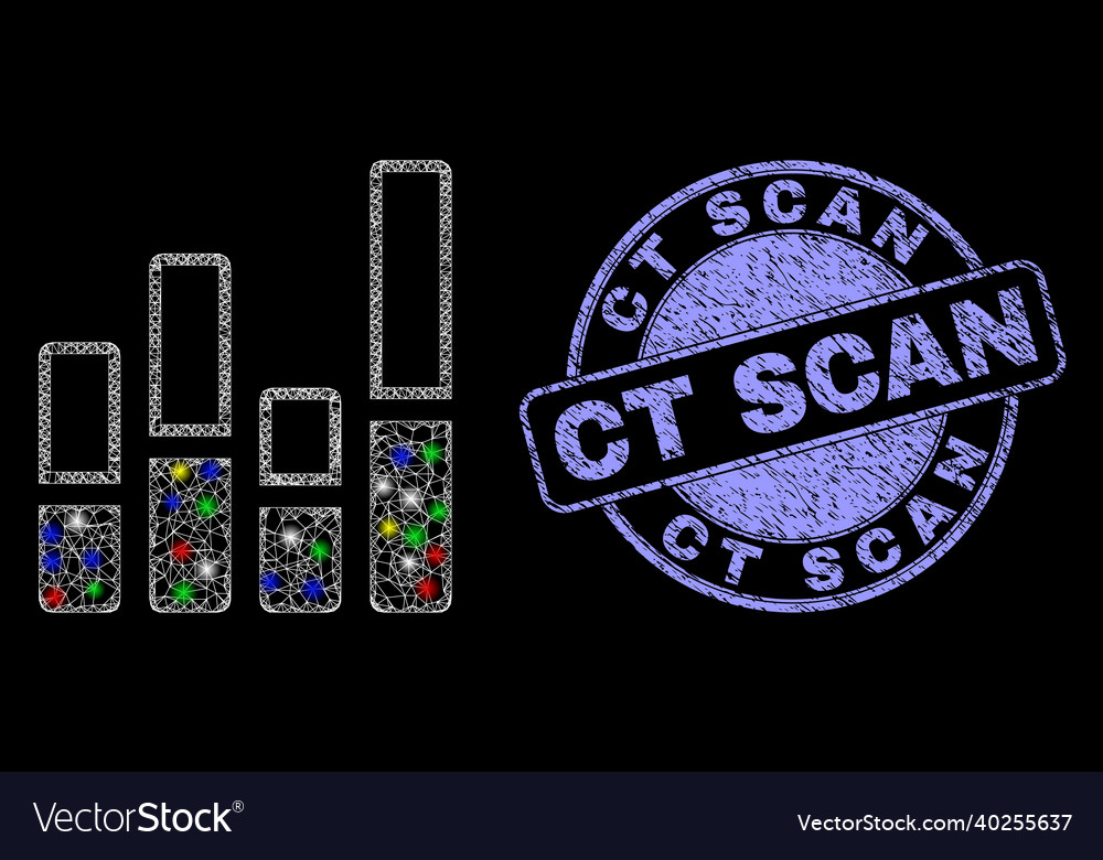 Rubber ct scan stamp and magic network bar chart vector image Rubber ct scan stamp and magic network bar chart