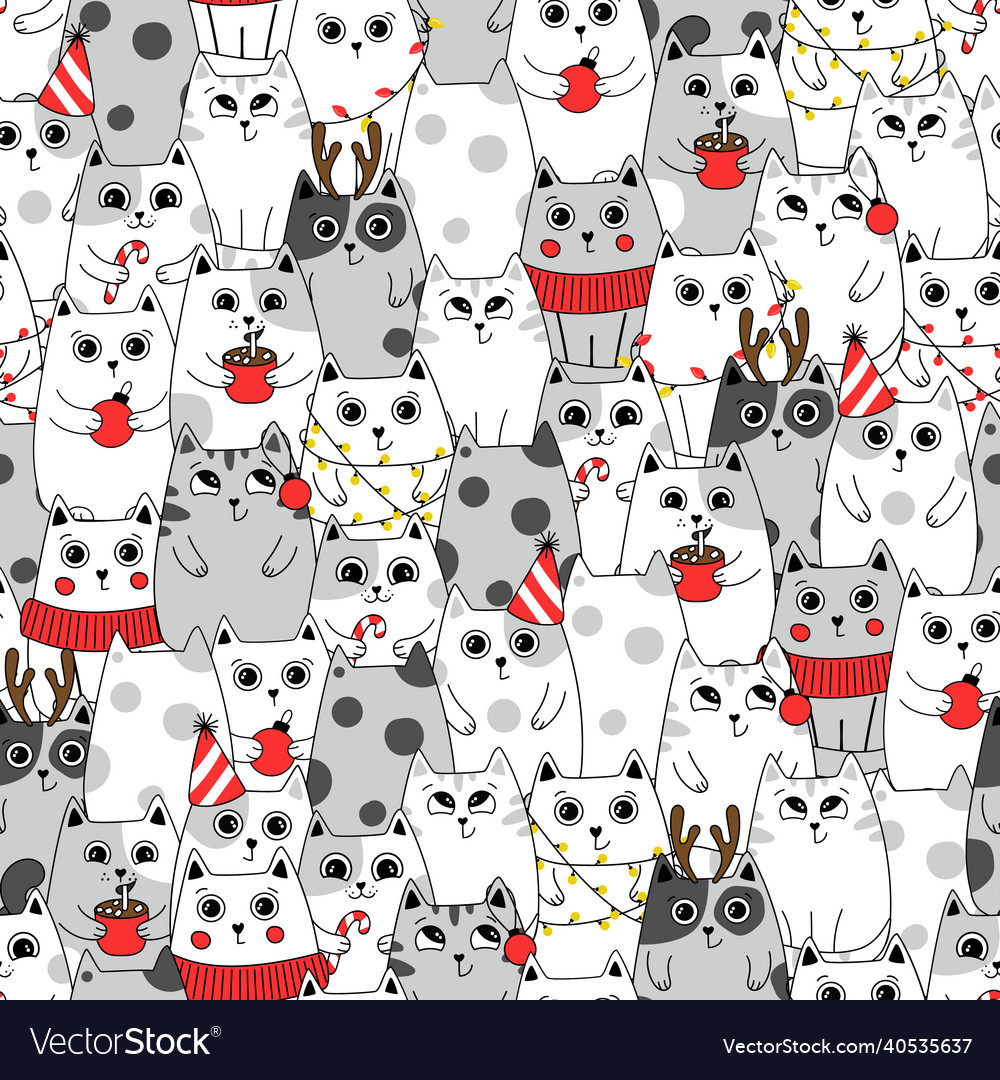 Seamless pattern background cute cat in snow