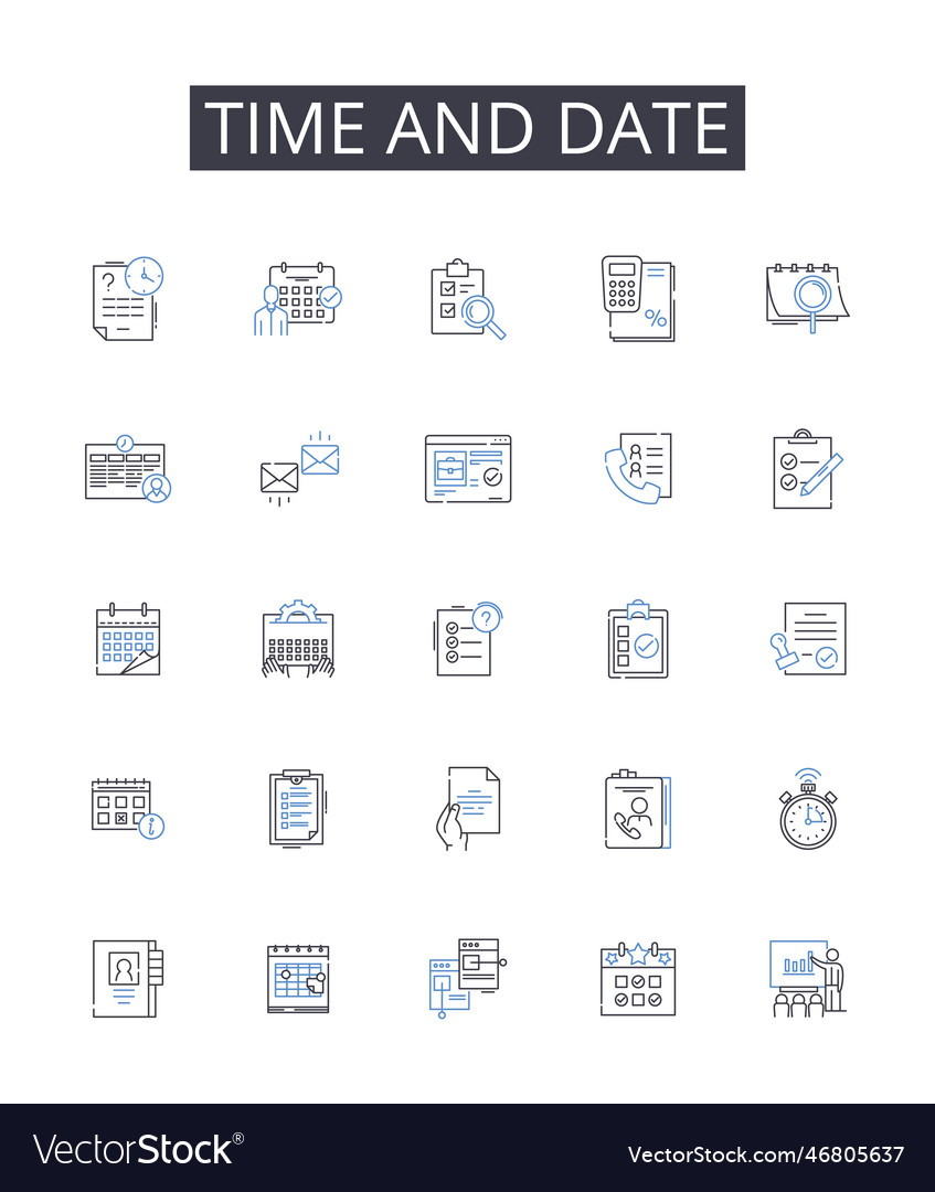 Time and date line icons collection duration vector image Time and date line icons collection duration