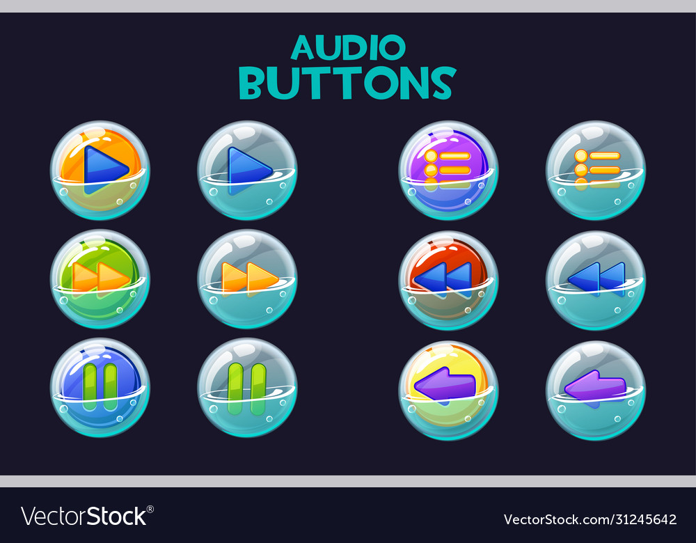 A collection bright multi-colored audio buttons