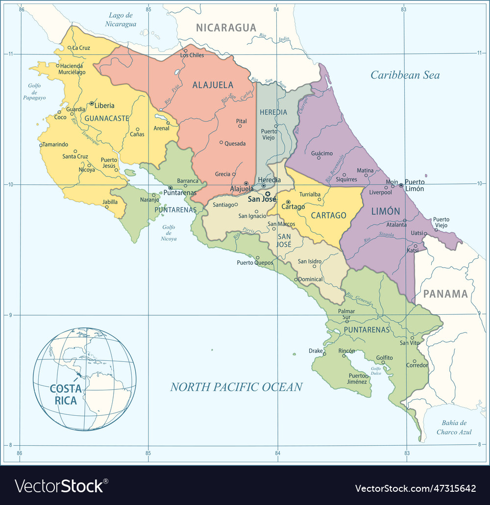 Costa rica map - highly detailed