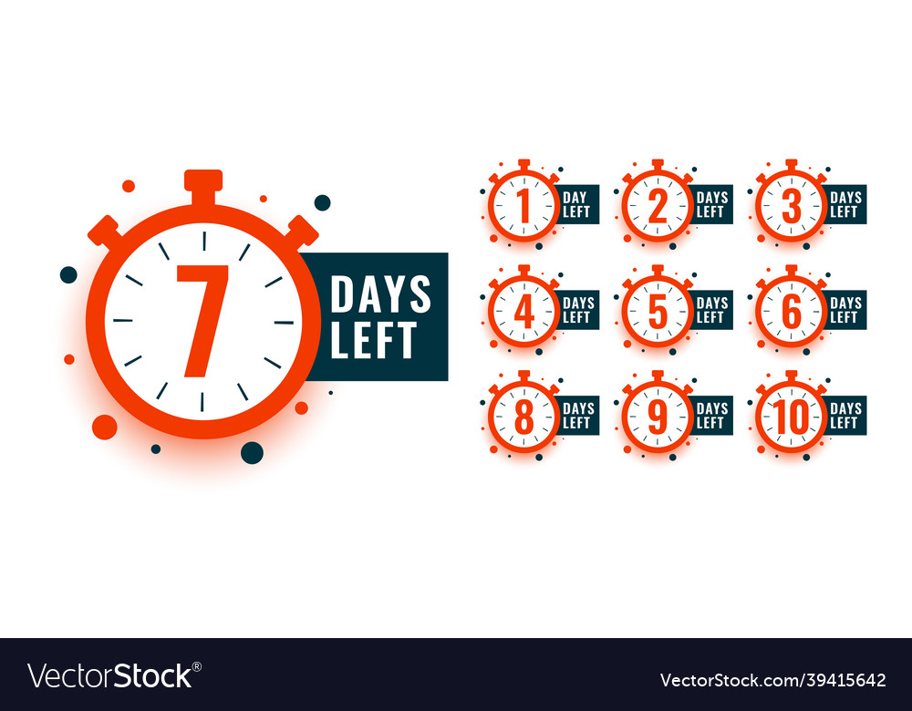 Countdown timer number of days left with clock