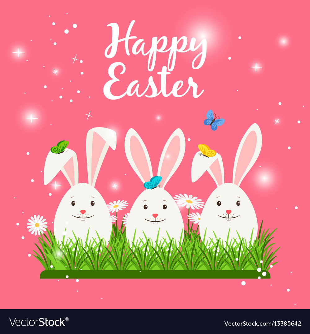 Cute Easter Rabbits with Flowers