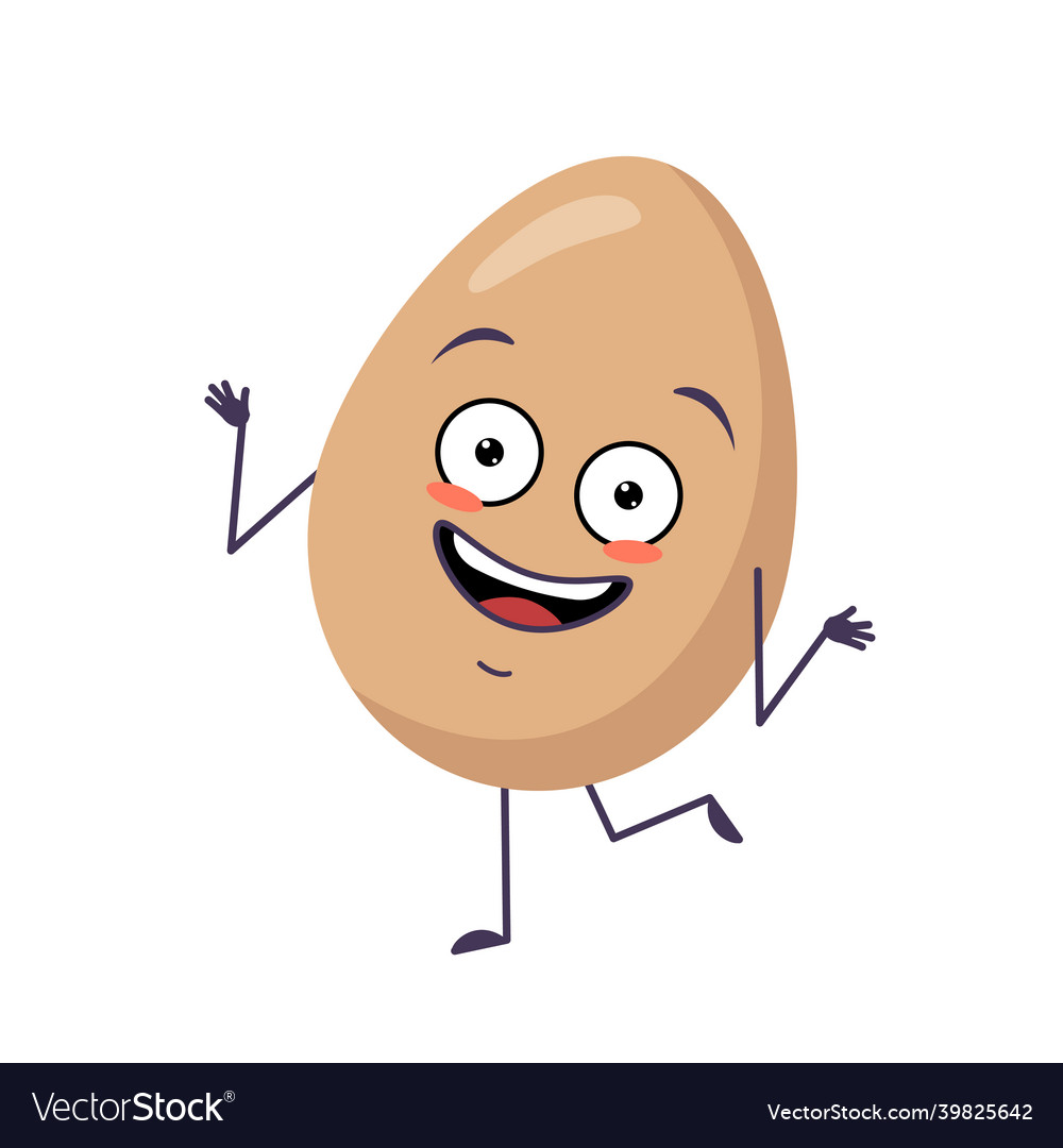 Cute egg character cheerful with emotions dancing Vector Image