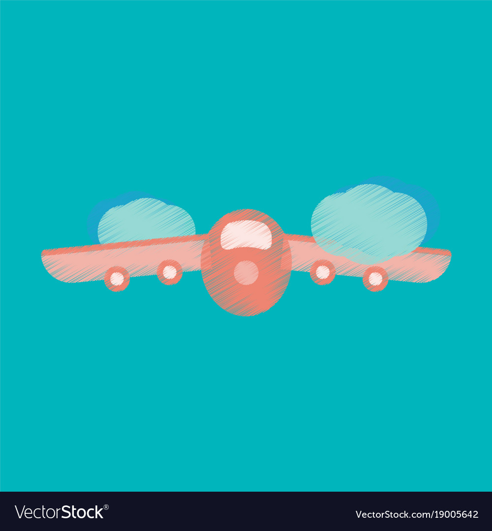 Flat icon in shading style plane flying clouds