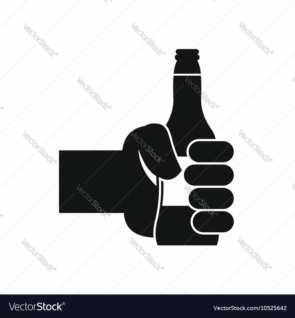 Hand Holding Bottle Beer Icon Simple Style Vector Image