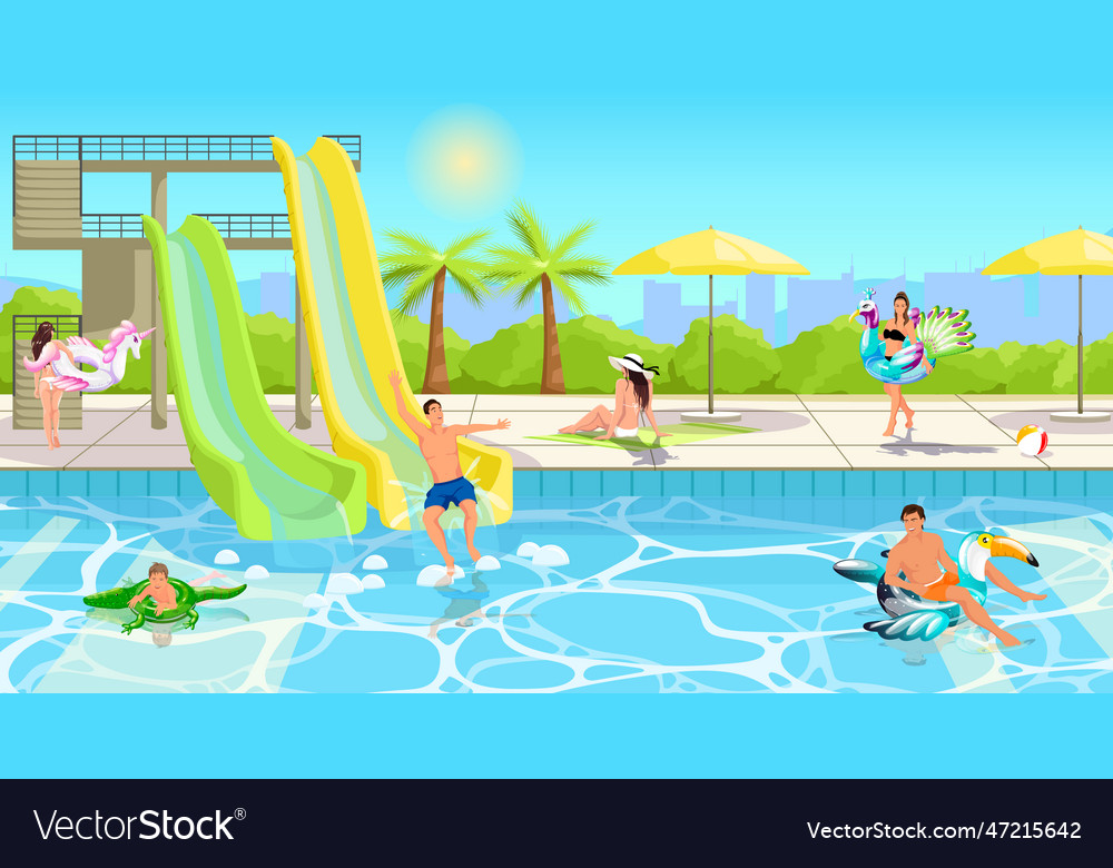 Happy people enjoy aquapark summer time vacation Vector Image