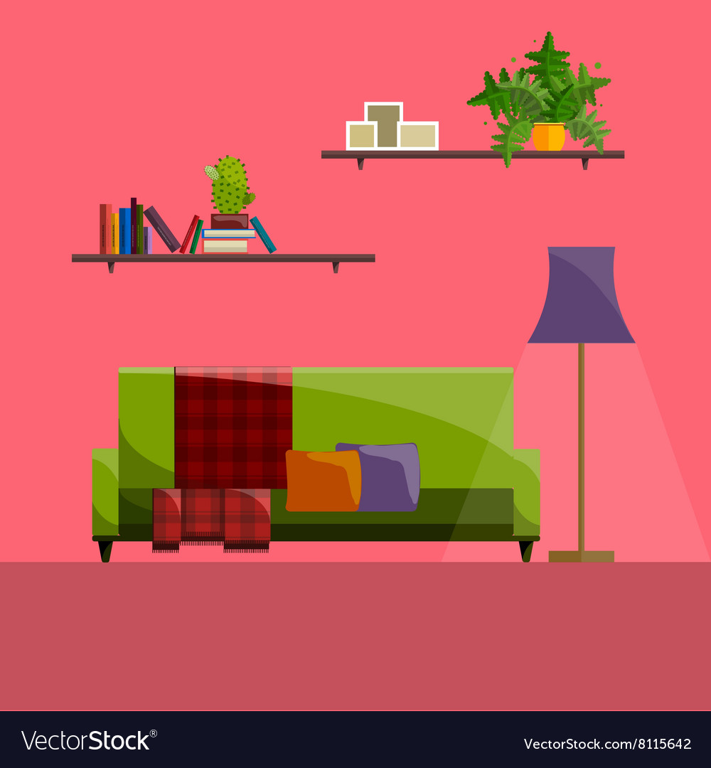 Living room interior modern flat design Royalty Free Vector