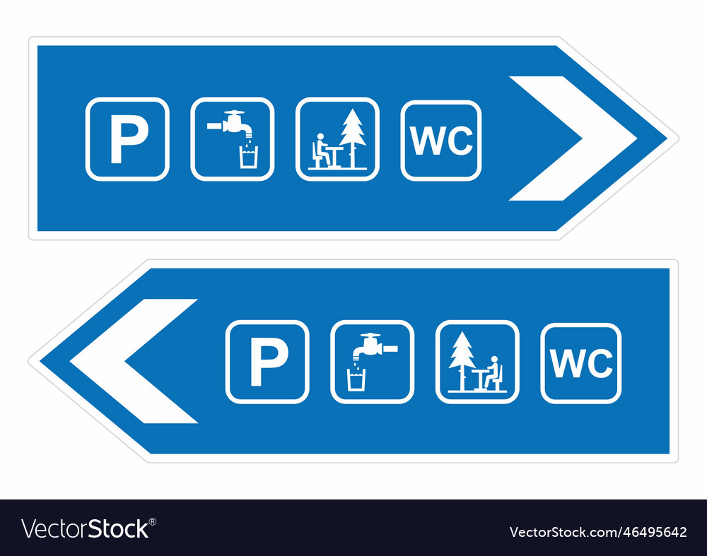 Parking lot rest area sign arrow dirrection set