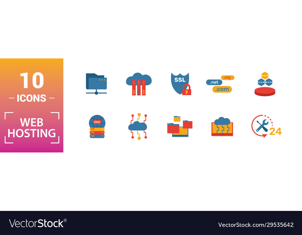 Web hosting icon set include creative elements