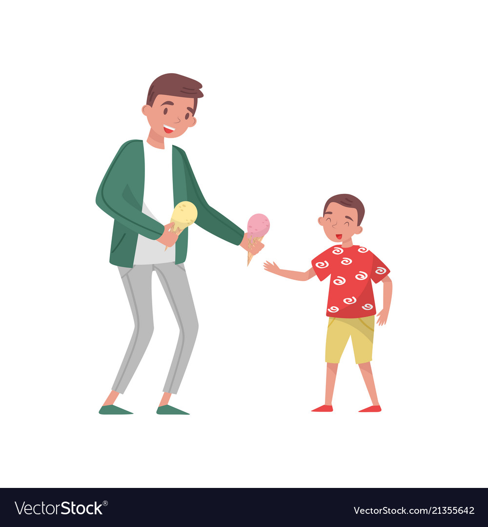 Young Father Giving Ice cream To His Son Family Vector Image young-father-giving-ice-cream-to-his-son-family-vector-image