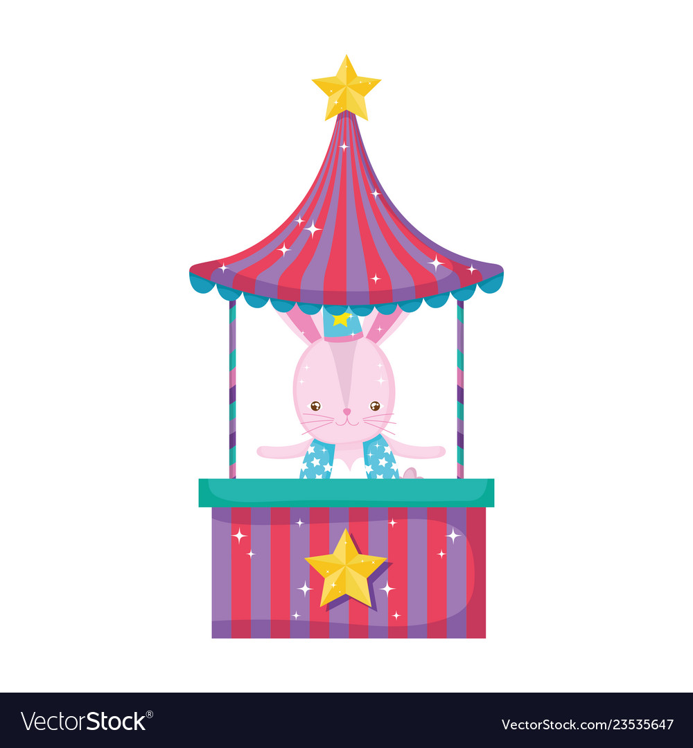 Cute circus rabbit with layer and kiosk