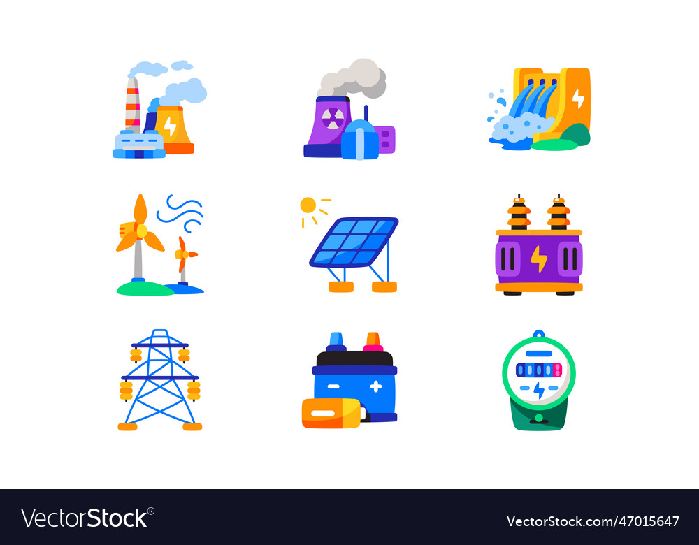 Electricity generation and distribution icons Vector Image