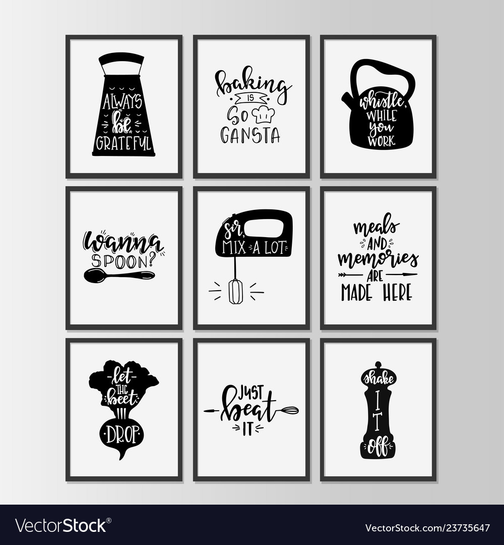 Happy Kitchen Drawn Typography Poster Conceptual Vector Image