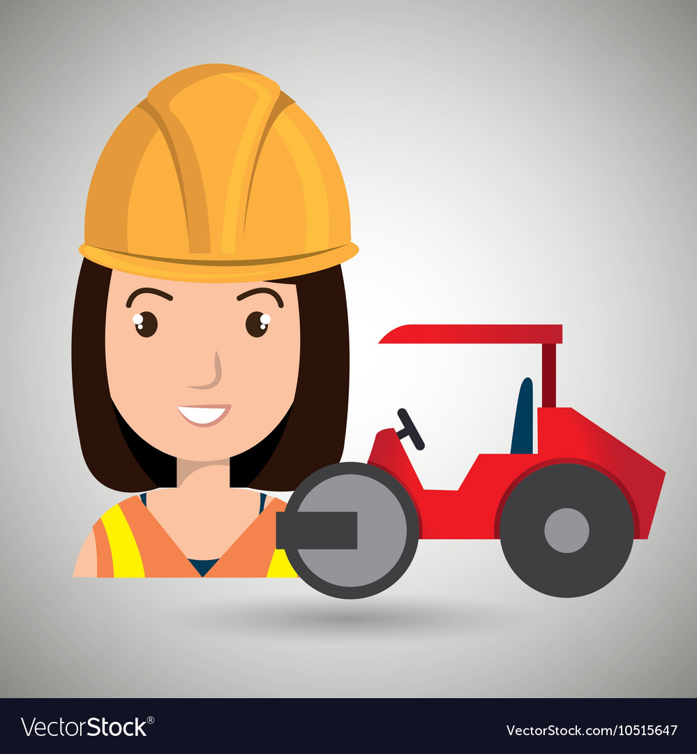 Worker steamroller construction Royalty Free Vector Image