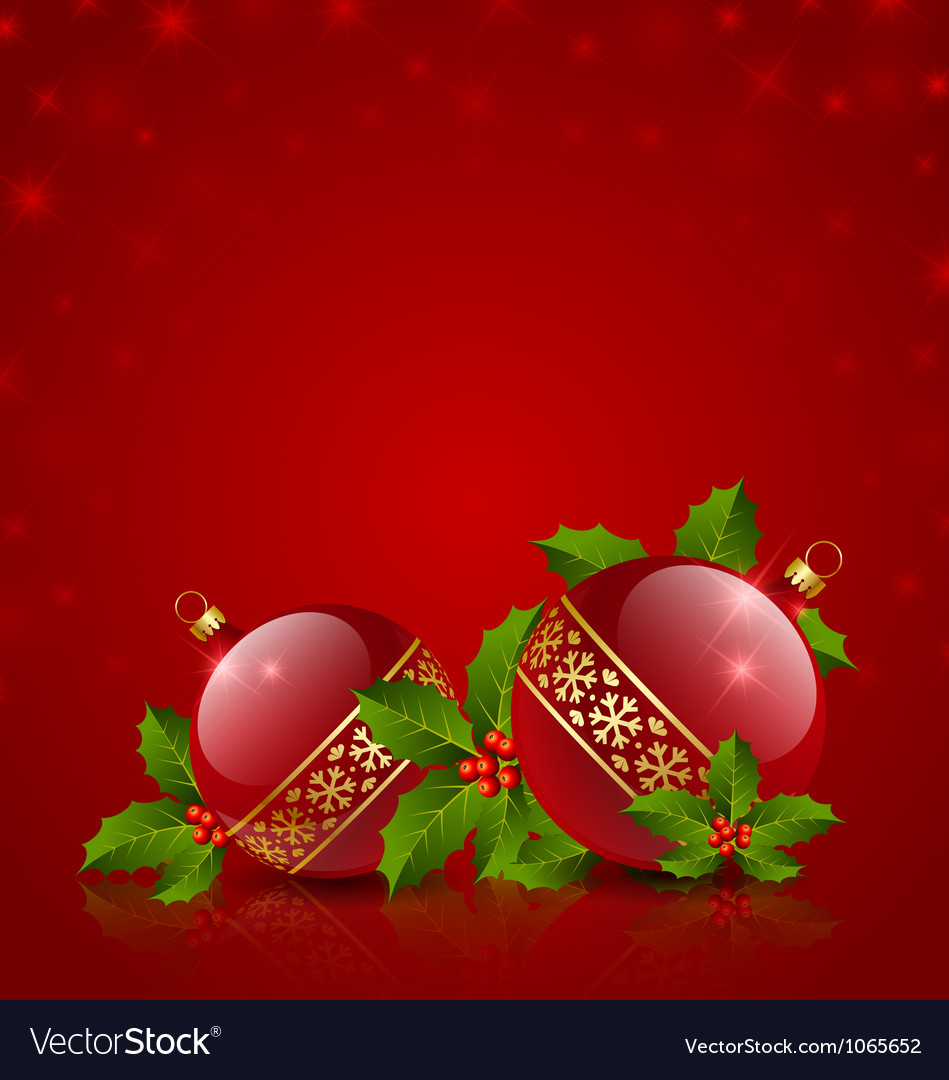 Christmas balls with holly Royalty Free Vector Image