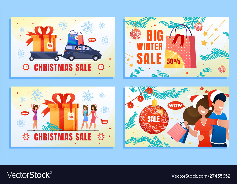 Christmas sale winter advertising flat banner set