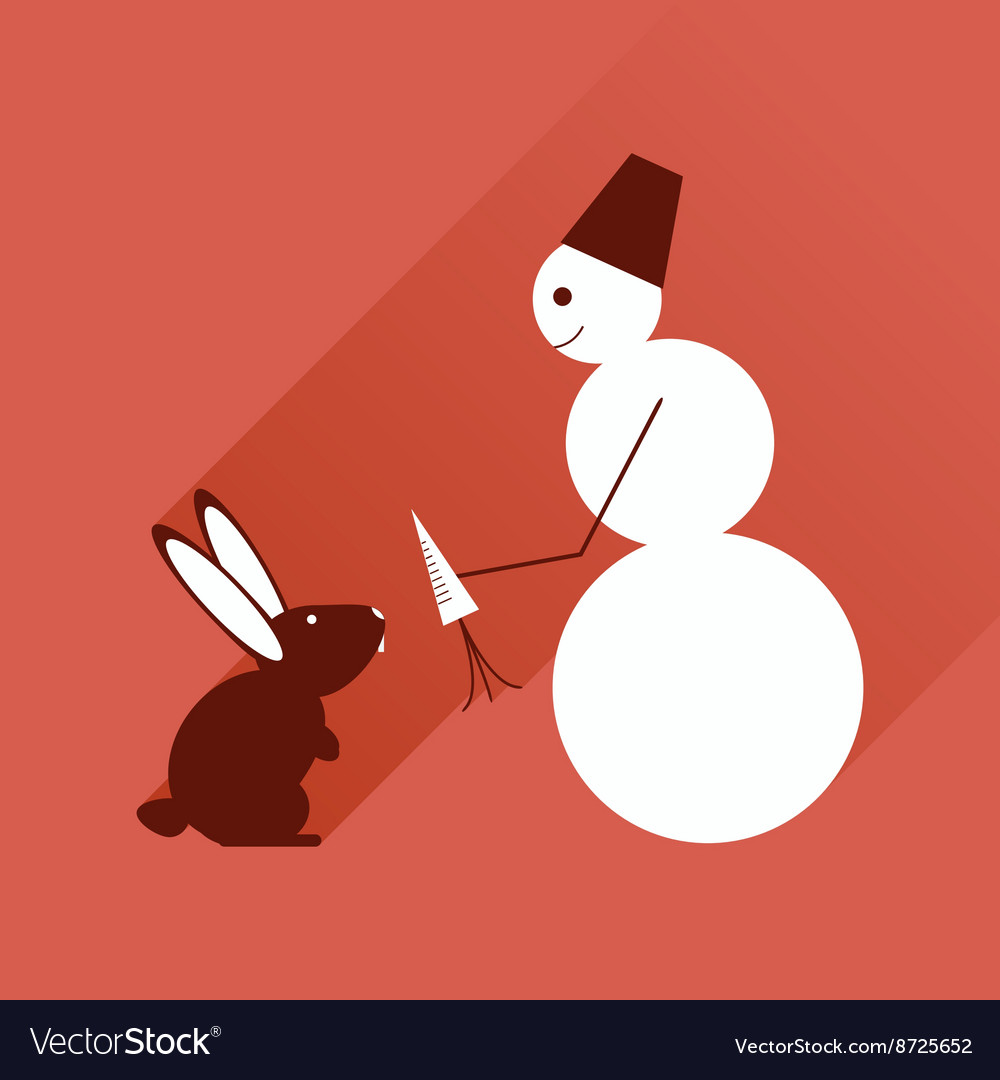 Flat web icon with long shadow snowman and rabbit