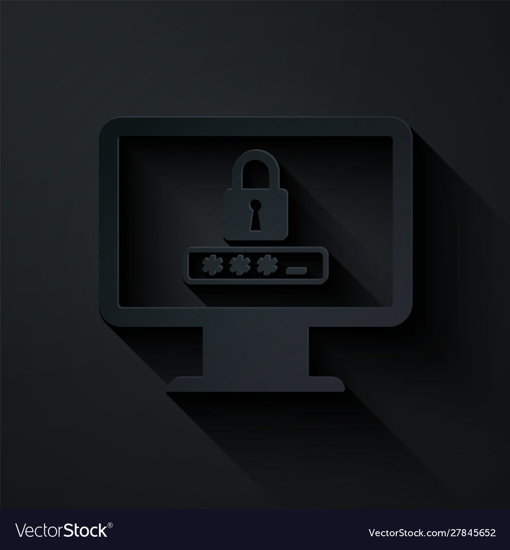Paper cut monitor with password notification vector image Paper cut monitor with password notification