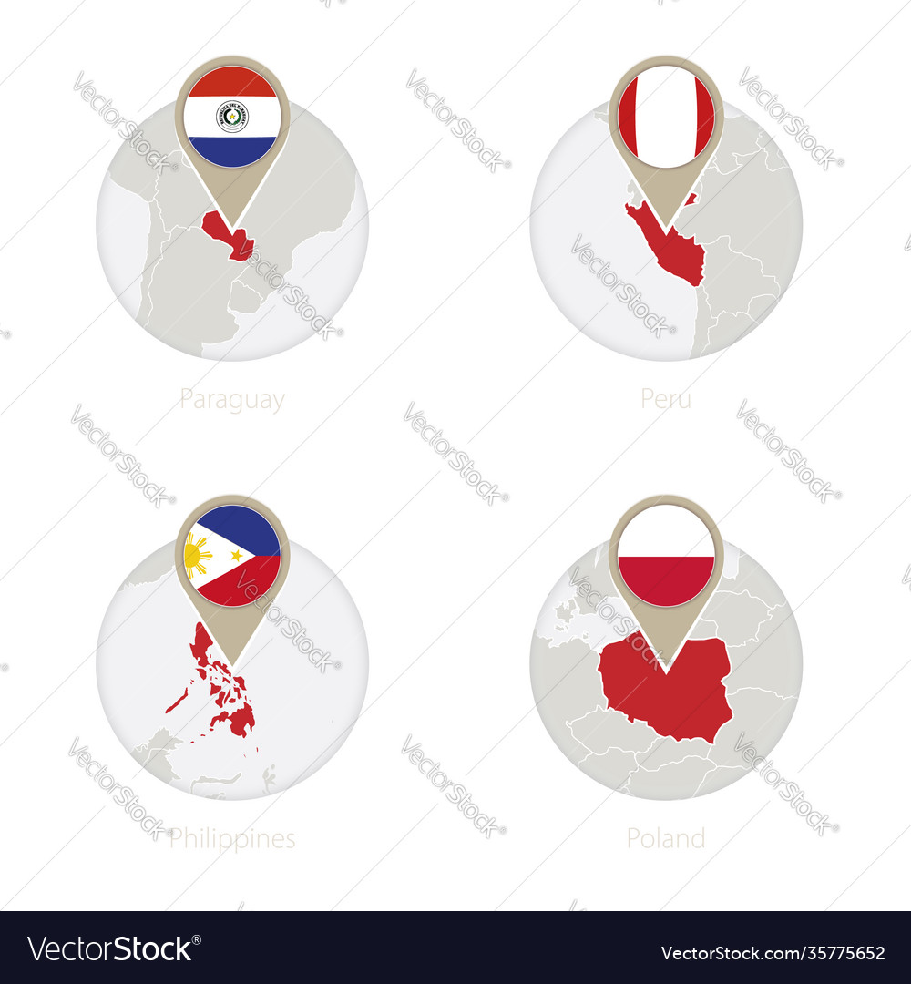 Paraguay peru philippines poland map and flag