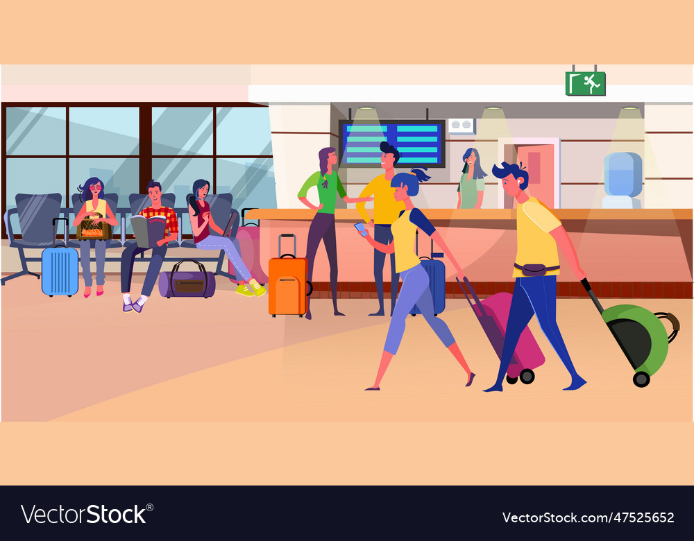 Passengers waiting boarding at check in desk Vector Image