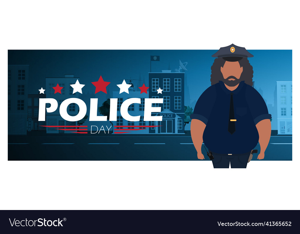 Police day poster in cartoon style feast vector image Police day poster in cartoon style feast
