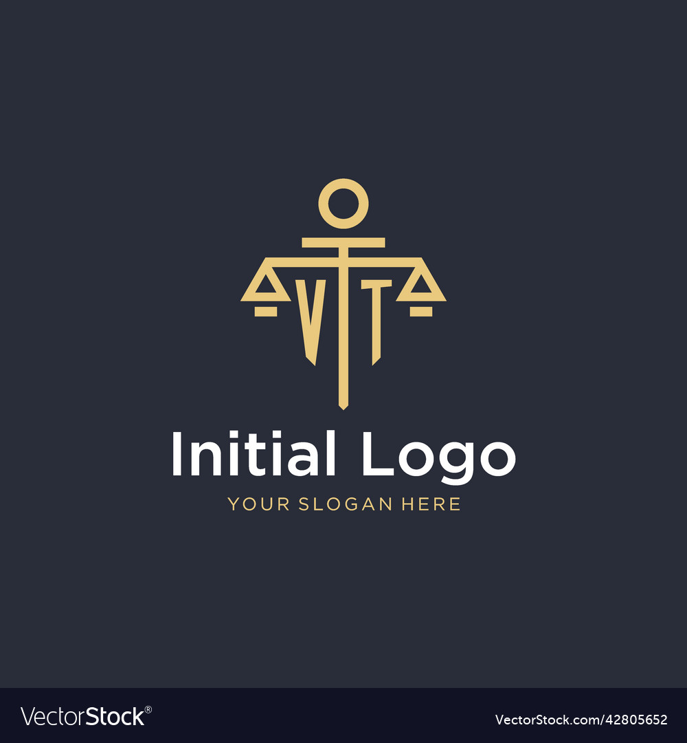 Vt initial monogram logo with scale and pillar