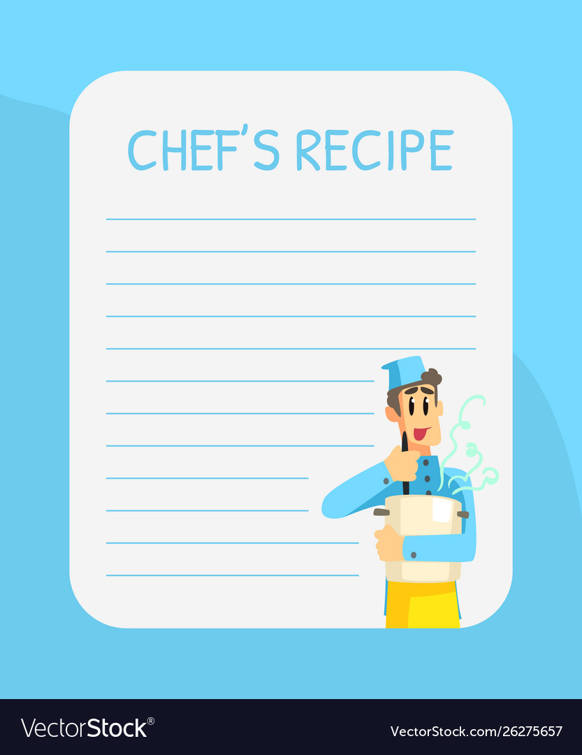 Blank recipe card template with cheerful chef Vector Image For Recipe Card Design Template