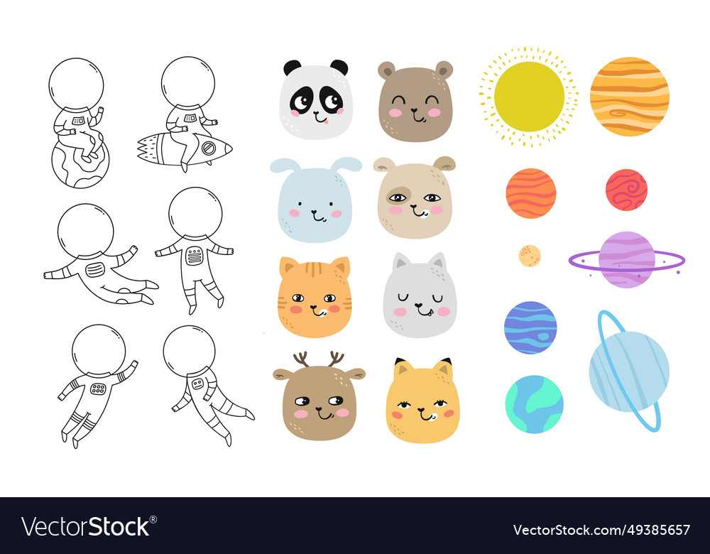 Cosmos and space - animal creator cartoon set vector image Cosmos and space - animal creator cartoon set