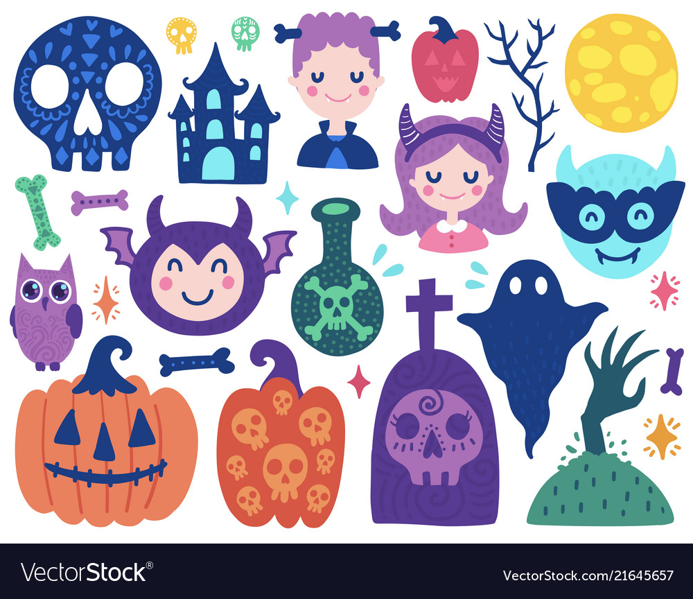 Halloween cute elements vector image Halloween cute elements