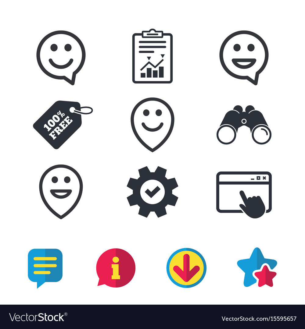 Happy face speech bubble icons pointer symbol